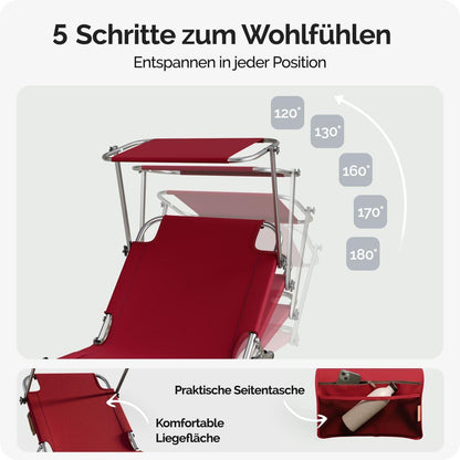 CASARIA® Set da 2 pezzi Lettino prendisole pieghevole in alluminio con cappelliera e tasca laterale, capacità di carico 150 kg, sedia sdraio da giardino resistente alle intemperie