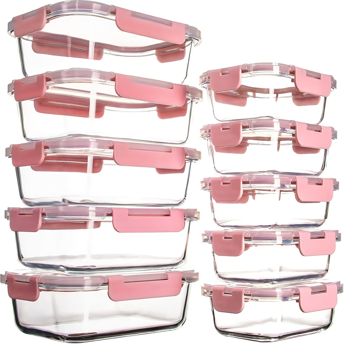 10 Pezzi Contenitori per Alimenti in Vetro con Coperchio, Contenitori per Preparazione Pasti con Chiusura a Scatto, Scatola Pranzo Ermetica, Borosilicato Ad Alta Resistenza, Ideali per Uso Domestico e Ristorante