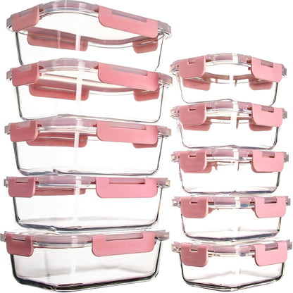 10 Pezzi Contenitori per Alimenti in Vetro con Coperchio, Contenitori per Preparazione Pasti con Chiusura a Scatto, Scatola Pranzo Ermetica, Borosilicato Ad Alta Resistenza, Ideali per Uso Domestico e Ristorante
