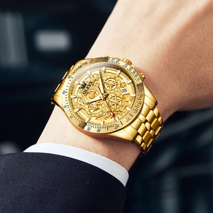 Orologio da Uomo OLEVS in Acciaio Inossidabile Orologi di Lusso Cronografo Multifunzione con Data Classico Orologio da Polso per Affari e Abbigliamento Elegante Regalo per Uomini