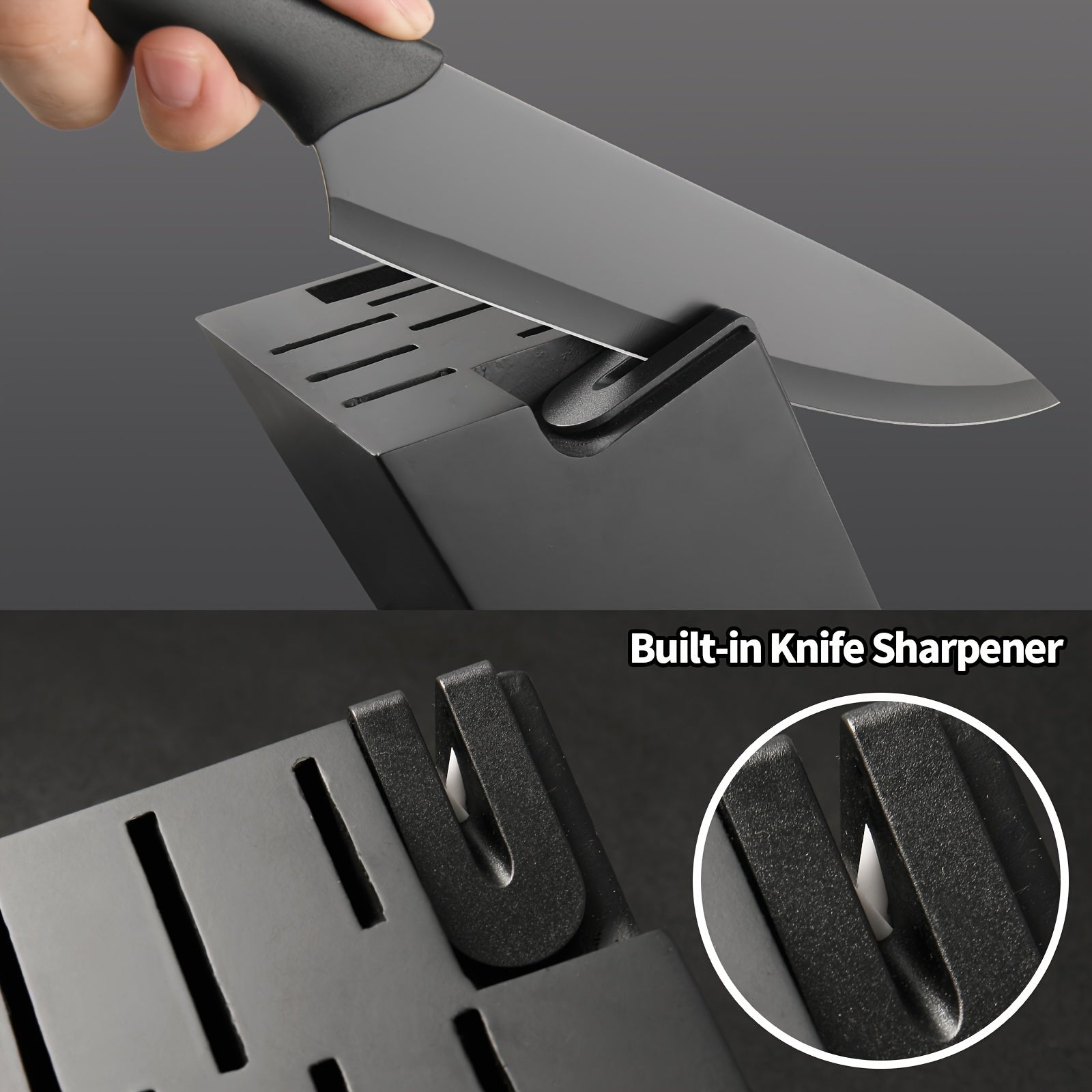Set di 15 coltelli da cucina professionali con blocco in legno nero, manico antiscivolo in ABS per coltelli da chef, tagliere in plastica e forbici da cucina, regali di Natale e Capodanno per la cucina