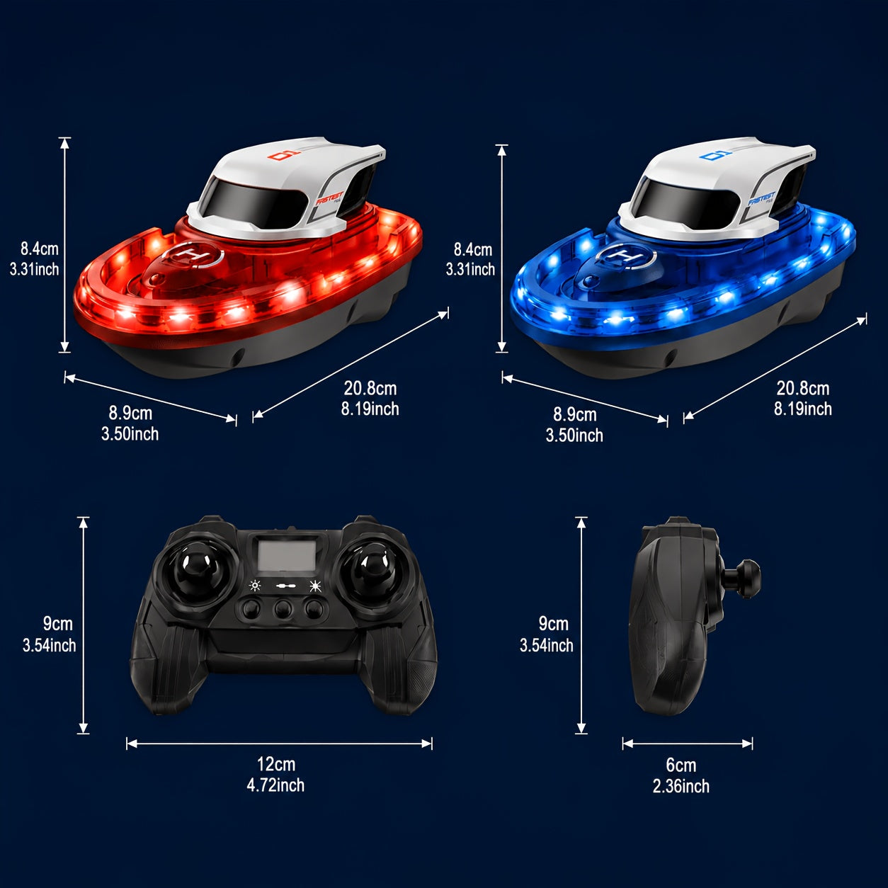 Confezione da 2 barche RC per bambini 8-12 anni, barche da corsa per piscina con 2 telecomandi, spruzzo d'acqua e 7 modalità di illuminazione a LED, giocattolo estivo da esterno a 2.4Ghz, idea regalo