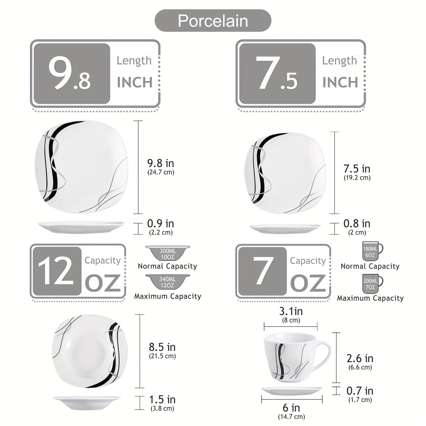 Set da 30 pezzi per la cena in porcellana bianca, set di piatti, ciotole, tazze e piattini, servizio da pranzo per 6 persone, adatto a microonde e lavastoviglie