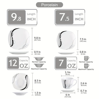 Set da 30 pezzi per la cena in porcellana bianca, set di piatti, ciotole, tazze e piattini, servizio da pranzo per 6 persone, adatto a microonde e lavastoviglie
