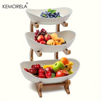 KEMORELA Cesto in Legno a 2/3 Ripiani per Frutta e Verdura con Gambe in Legno - Organizer da Cucina Versatile per Frutta, Verdura e Alimenti Congelati - Perfetto per la Conservazione in Frigorifero, Cesto per Frutta da Cucina