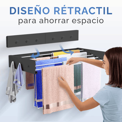 Stendibiancheria a muro retrattile e pieghevole RELAXTY, 80 cm | Stendibiancheria a muro pieghevoli per uso interno o esterno | Design compatto salvaspazio con capacità di 30 kg