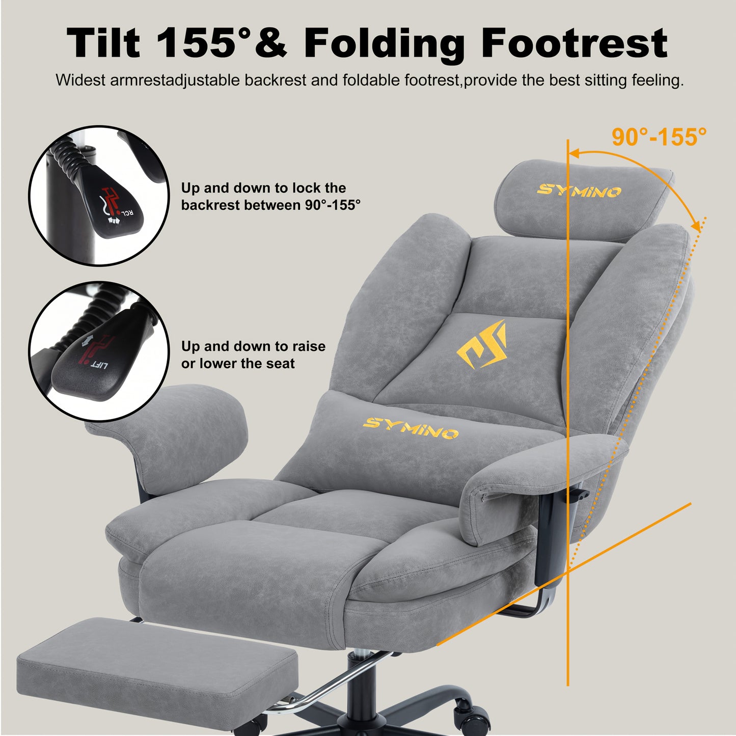 Sedia da Gaming SYMINO, Sedia da Ufficio Ergonomica in Pelle PU con Supporto Lombare - Sedia da Scrivania per Computer Reclinabile per Adulti, Seduta da Videogioco Stile Corsa (Altezza e Poggiatesta Regolabili)