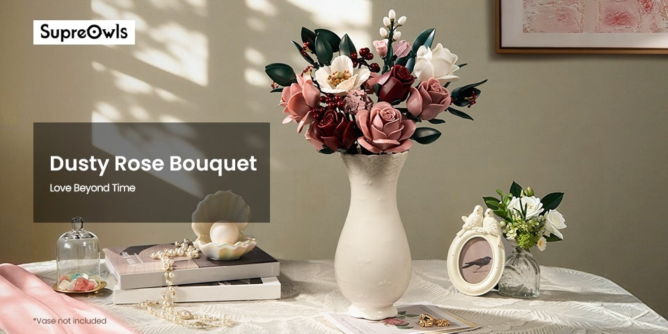 Regalo di San Rose Rosse, Rose Bianche, Bouquet di Rose Rosse, Fiori Artificiali che Non Sbiadiscono, Bouquet di Blocchi da Costruzione per Adulti, Adatto per Bouquet Nuziale di San