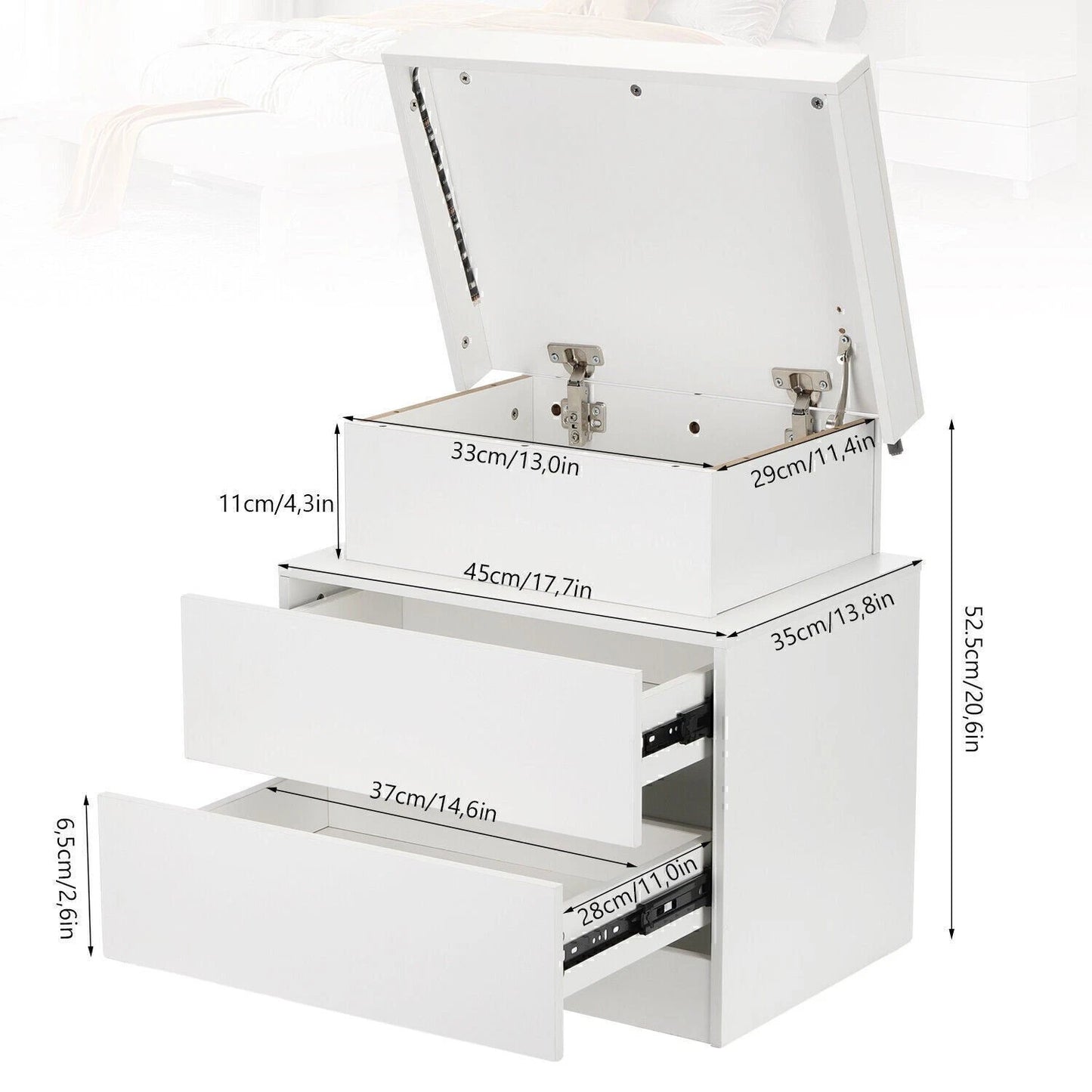 Comodino Lucido con 2/3 Cassetti, Comodino LED e Moderno Scrivania, Tavolino Laterale con Illuminazione LED a 16 Colori per Soggiorno, 45X35X55Cm / 45X35X67Cm, Bianco/Nero