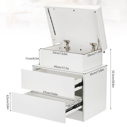 Comodino Lucido con 2/3 Cassetti, Comodino LED e Moderno Scrivania, Tavolino Laterale con Illuminazione LED a 16 Colori per Soggiorno, 45X35X55Cm / 45X35X67Cm, Bianco/Nero