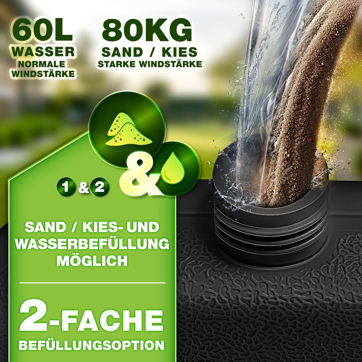 Tillvex® Supporti per Ombrelloni da Sole 60 Litri / 80 Kg - 4 Parti per Ombrellone con Semaforo Incluse Connettori in Metallo | Peso Ombrellone Riempibile con Acqua o Sabbia | Supporto per Ombrellone Resistente alle Intemperie per Balcone Esterno, Terrazz