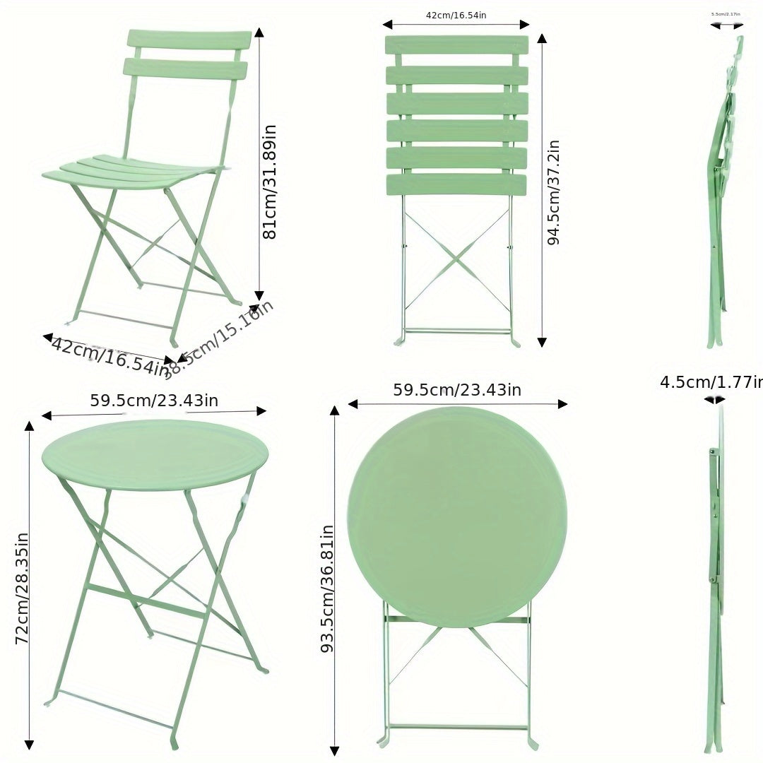 Set Bistro 3 pezzi, include tavolo pieghevole e due sedie da giardino, ideale per balconi compatti, set di mobili da esterno, sedute portatili per giardini e balconi