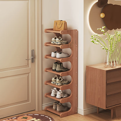 Scaffale per Scarpe a 2/7 Ripiani, Risparmio Spazio, Organizzatore di Calzature, Armadietto Portascarpe Robusto e Non Pieghevole, Design da con Aspetto Legno Naturale, Ideale per Ingressi, Camere Universitarie o Case in Affitto