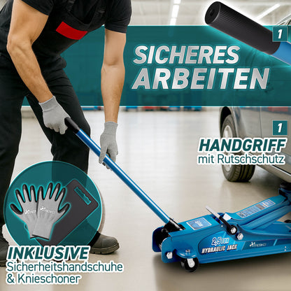 Cric idraulico per auto TRESKO® 2.5 - 3T | Cric idraulico per spostamento auto e SUV con ruote piane e a 360°, include 2 guarnizioni in gomma, tappetino protettivo, guanti