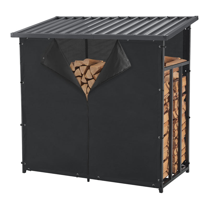 Casa.Pro Chimney Wood Rack Yakutat Stand per legna da esterno Stand per legna da esterno Stand per legna da esterno con copertura Chimney Wood Stand Metallo Nero