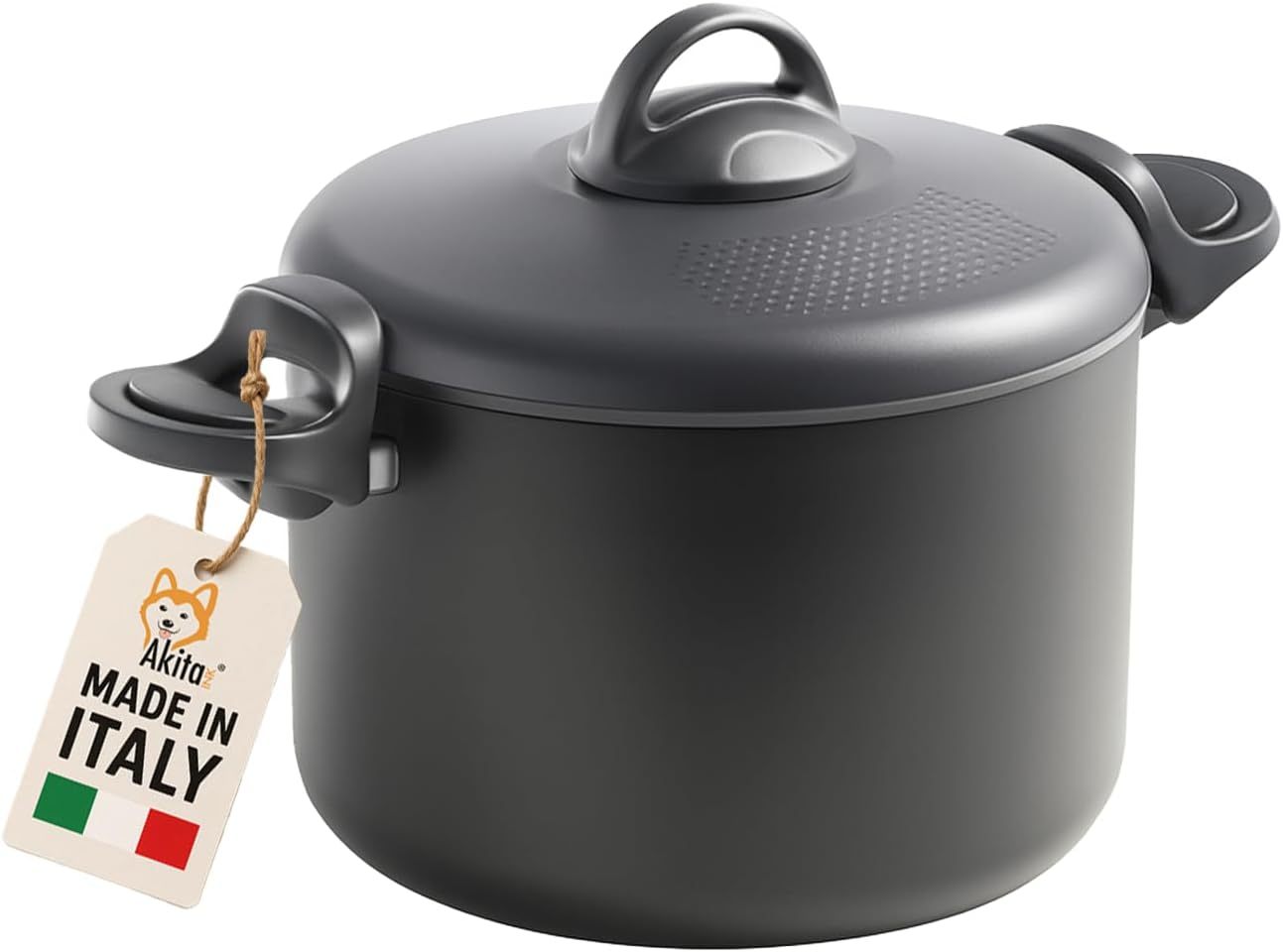 Akitaink Pentola 22cm 5L con Scolapasta Integrato Scoli’ - Pentola Antiaderente in Alluminio con Maniglie Bloccanti, Sicura, Pratica e Facile da Pulire, Scolì Made in Italy