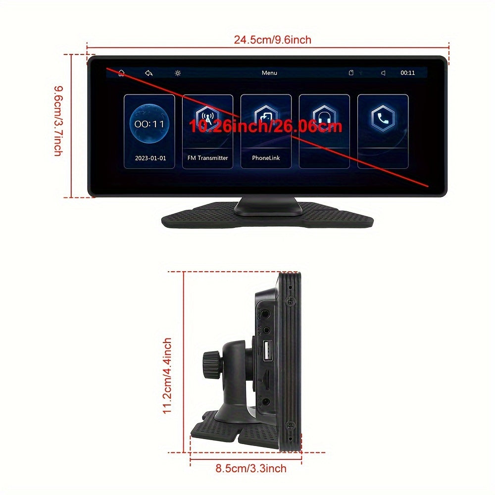 PODOFO Schermo Wireless da 10,26 Pollici per Autoradio con Carplay Android Auto con Vivavoce BT/ Touchscreen HD/ Airplayer/ Android Mirror Link/ GPS/ Si-ri/ Telecamera Posteriore/ FM/ AUX/ Porta Scheda TF/ Base Monitor, Un Regalo Perfetto per Papà