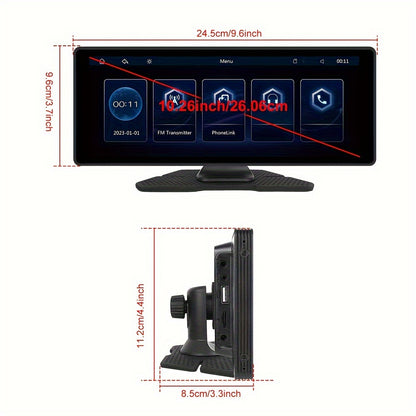 PODOFO Schermo Wireless da 10,26 Pollici per Autoradio con Carplay Android Auto con Vivavoce BT/ Touchscreen HD/ Airplayer/ Android Mirror Link/ GPS/ Si-ri/ Telecamera Posteriore/ FM/ AUX/ Porta Scheda TF/ Base Monitor, Un Regalo Perfetto per Papà