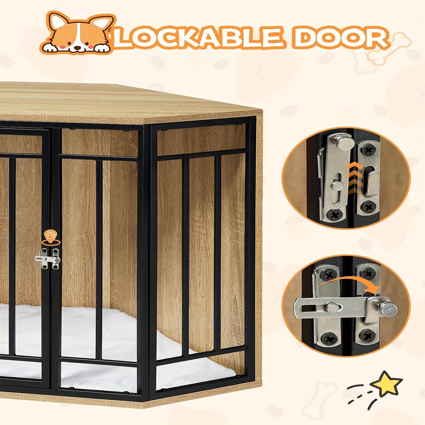 Gabbia Angolare per Cani da Interno, Cuccia per Cani, Casa per Cani, Gabbia Bloccabile per Cani, Gatti e Altri Animali Domestici, 111L x 60P x 67A cm