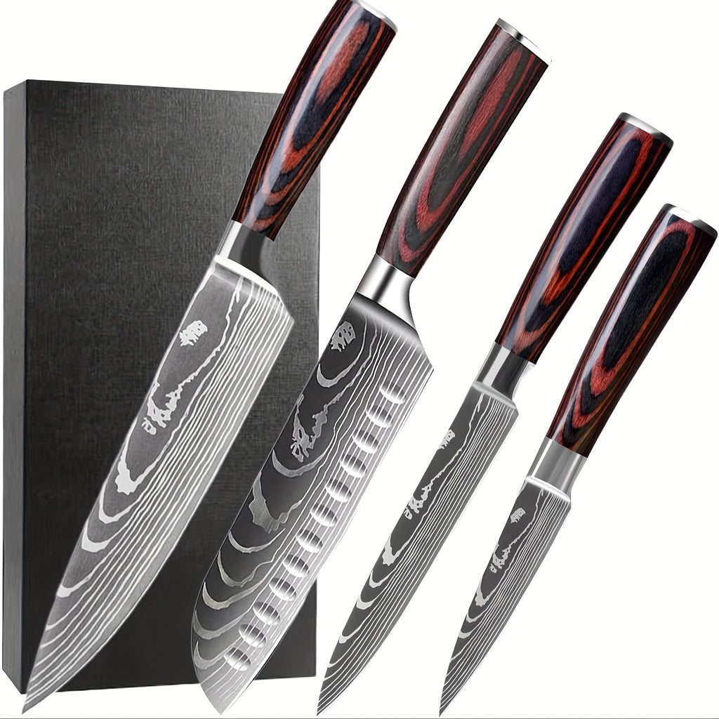 Set di coltelli da cucina ADIF - Set di 4 coltelli da chef in acciaio inossidabile per uso domestico, adatti per tagliare verdure e carne, coltello da chef affilato, coltello da frutta, regalo perfetto per la cucina in una confezione regalo festiva