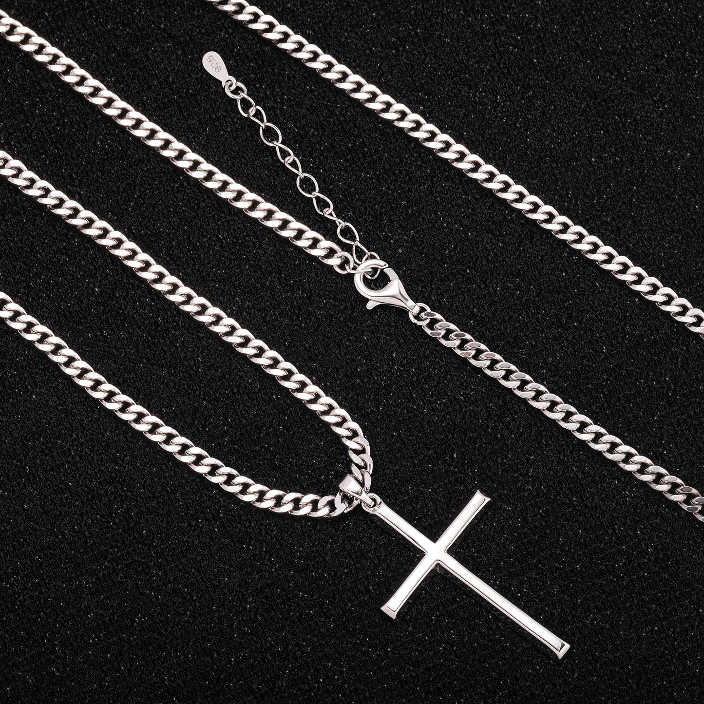 Collana con ciondolo a croce in argento 925 con catena classica, accessori di gioielleria in stile hip-hop per feste, regalo per San, festa del papà, confezione regalo inclusa
