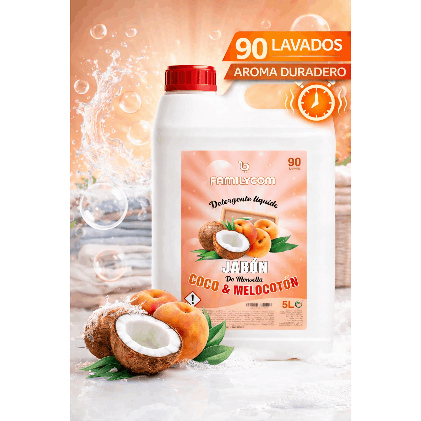Detergente Liquido Professionale Tradizionale di Marsiglia 5L, Formula Concentrata per Biancheria Bianca e Colorata, 90 Lavaggi, Sapone Naturale per un Bucato Pulito e Cura