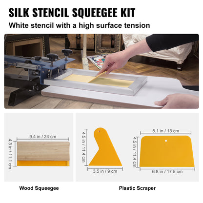 Kit di stampa a schermo VEVOR, 3 cornici in alluminio per stampa a schermo 6x10/8x12/10x14 pollici, 110 rete, 5 glitter e spatole per stampa a schermo e pellicole trasparenti per stampa DIY su magliette