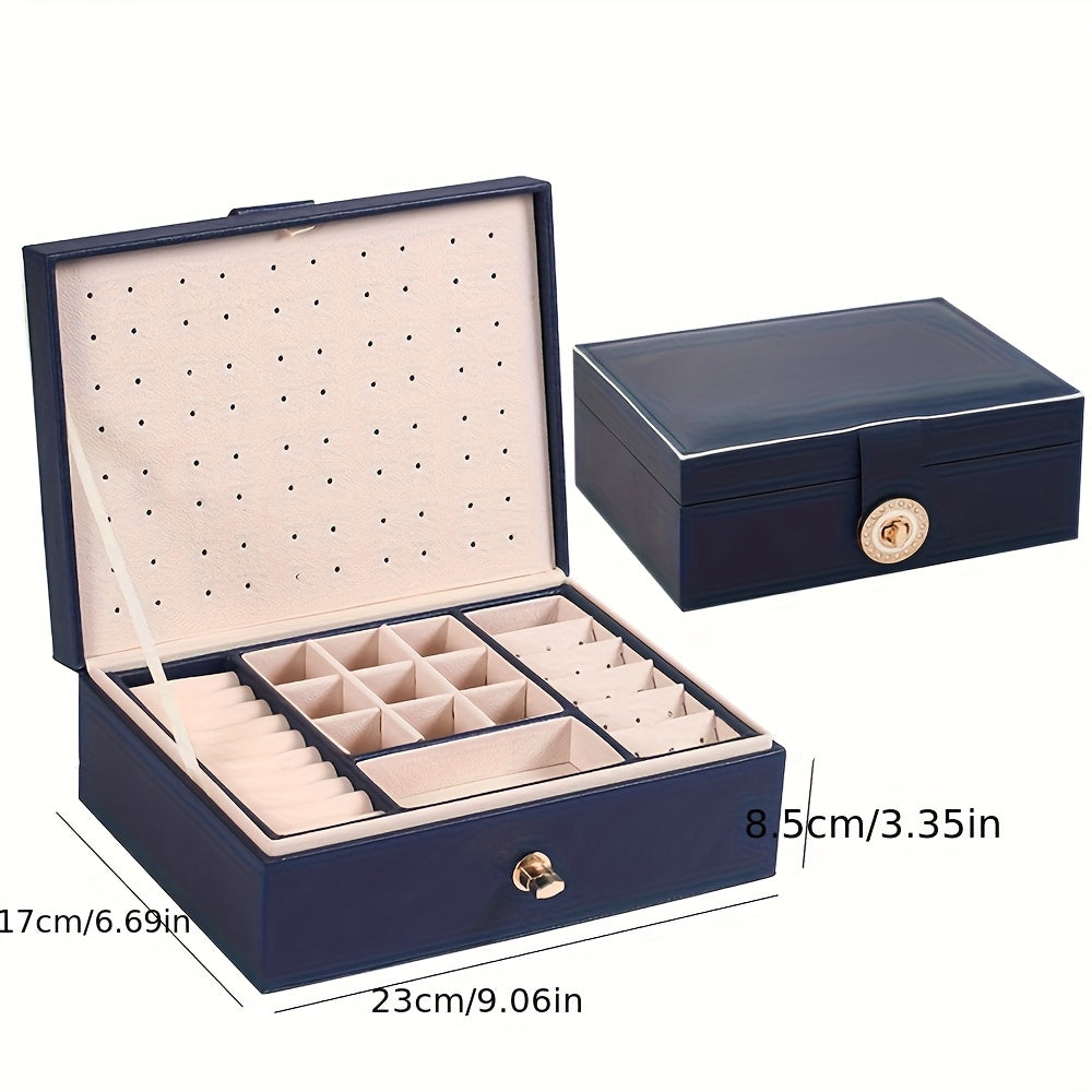 Organizzatore di gioielli di lusso a più livelli con ampio spazio per collane, orecchini, borchie, bracciali e altro, realizzato in ecopelle