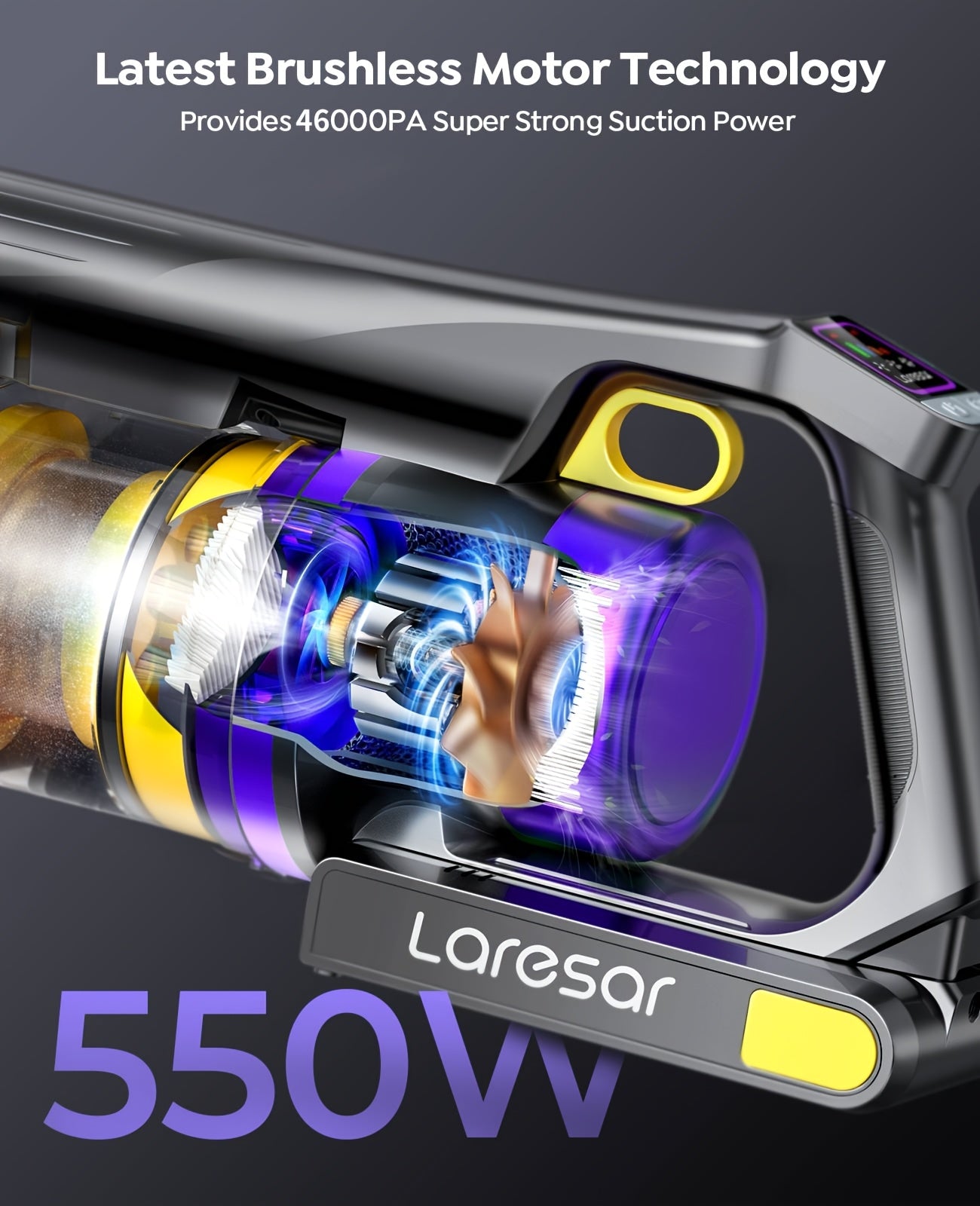 Laresar X11 Aspirapolvere Senza Fili 550W/46Kpa per la Casa, 60 Minuti, Anti-Groviglio, Aspirapolvere a Bastone con Doppia Maniglia Ricaricabile, Leggero, con Aromaterapia per Peli di Animali Domestici, Tappeti, Pavimenti, Pulizia di Primavera