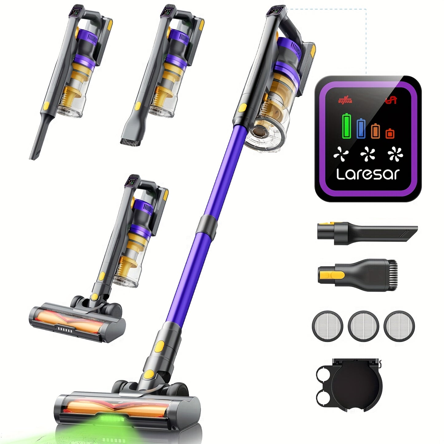 Laresar X11 Aspirapolvere Senza Fili 550W/46Kpa per la Casa, 60 Minuti, Anti-Groviglio, Aspirapolvere a Bastone con Doppia Maniglia Ricaricabile, Leggero, con Aromaterapia per Peli di Animali Domestici, Tappeti, Pavimenti, Pulizia di Primavera