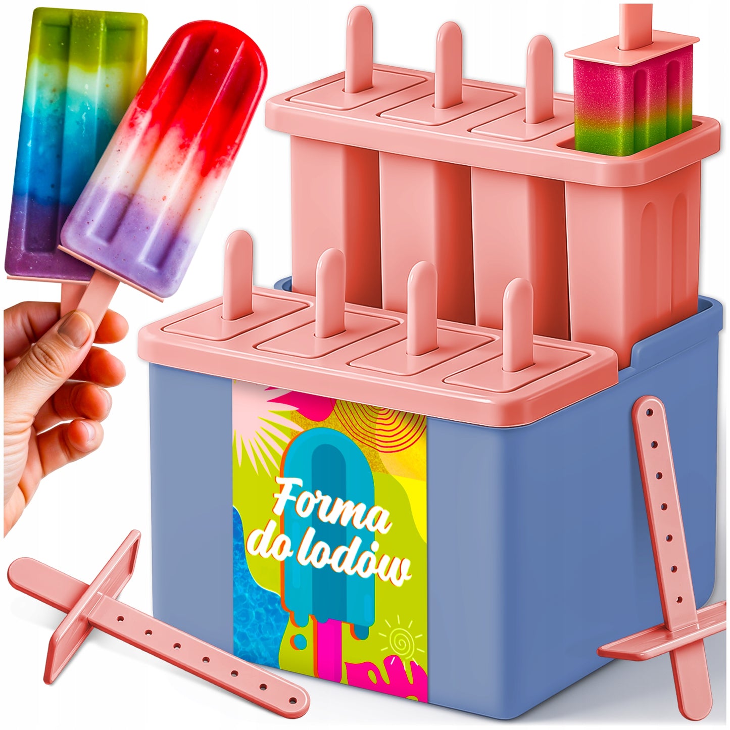 Kuketo - Set Gelati 8 Pezzi per Casa - Set con Inserto e Bastoncini Riutilizzabili, Stampo per Fare Gelati, Sorbetti, Snack, per Congelare Succhi, Yogurt e Latte, con Coperture e Supporto, Materiale Sicuro, Facile Rimozione, Ideale per Bambini e Adulti, S
