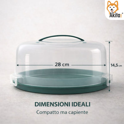 Porta Torta con Coperchio e Manico 28 cm - Campana Trasparente con 3 Chiusure di Sicurezza, Base Verde con Scomparti Portamuffin, H 15