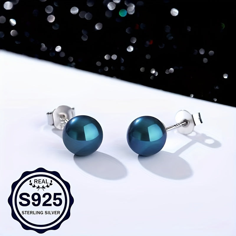 Orecchini rotondi neri in perle di mare coltivate in acqua salata, argento sterling S925, per mamma, fidanzata, amante, il miglior regalo per tutte le feste