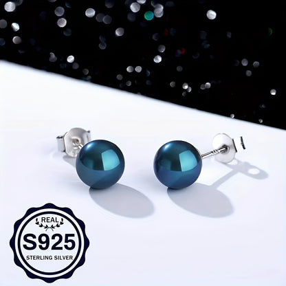 Orecchini rotondi neri in perle di mare coltivate in acqua salata, argento sterling S925, per mamma, fidanzata, amante, il miglior regalo per tutte le feste