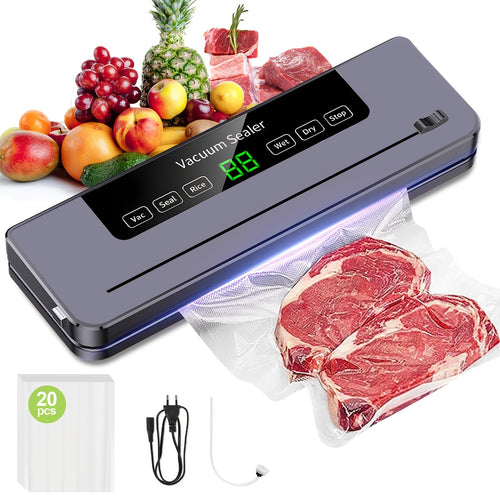 Macchina Sottovuoto con 20 Sacchetti Sottovuoto, 80KPA per la Conservazione di Alimenti Secchi e Umidi, Sistema di Sigillatura Automatico Sigillatrice di Alimenti Veloce e Compatta, Multifunzionale, Potente Macchina Sigillante per la Conservazione di Alim