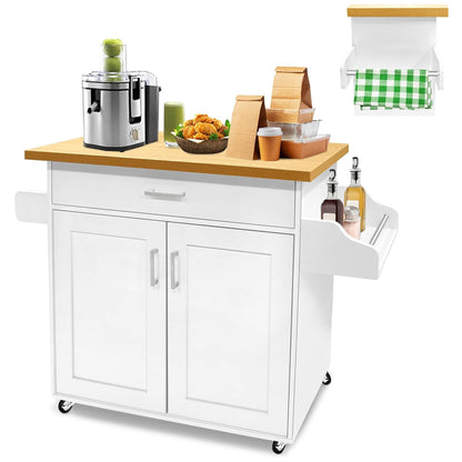 Carrello da cucina multiuso con misure 115 x 36 x 90 cm, dotato di ruote a 360° e ripiani per spezie, in colore bianco