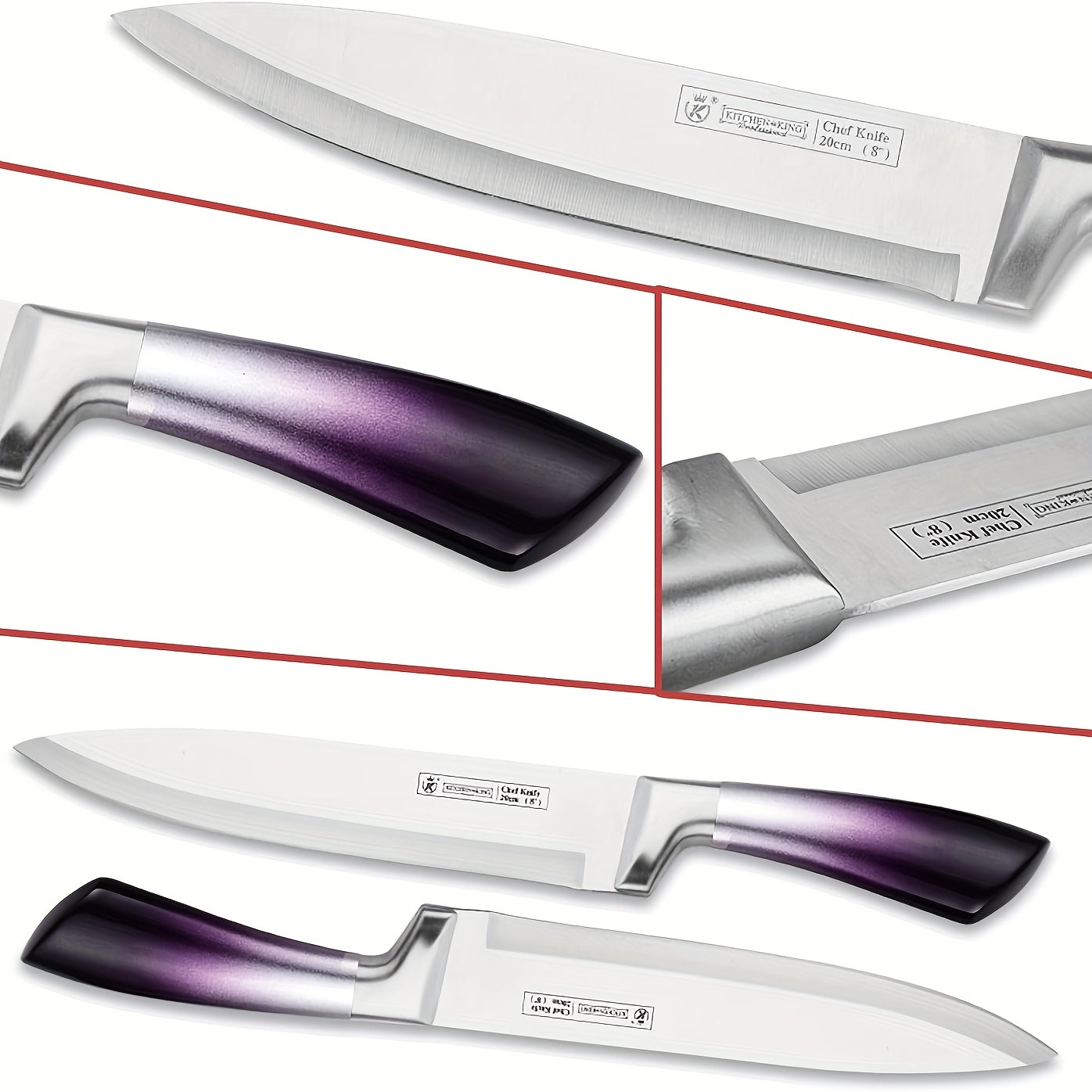 Set di 9 coltelli da cucina, realizzati in acciaio inossidabile forgiato ad alto tenore di carbonio con manici sfumati vivaci, elegante confezione regalo, perfetti come idea regalo per la casa o per le feste - Disponibili in blu, nero, rosso e viola