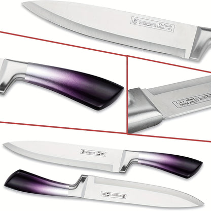 Set di 9 coltelli da cucina, realizzati in acciaio inossidabile forgiato ad alto tenore di carbonio con manici sfumati vivaci, elegante confezione regalo, perfetti come idea regalo per la casa o per le feste - Disponibili in blu, nero, rosso e viola