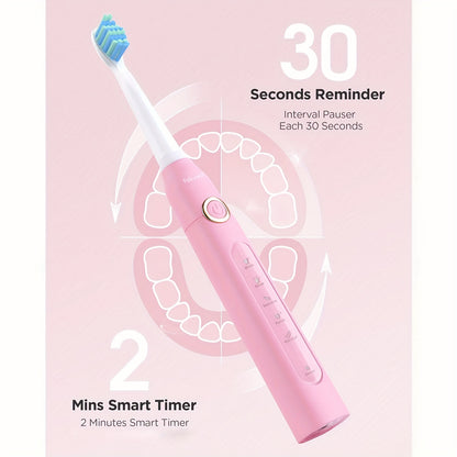 Fairywill Spazzolino Elettrico per Adulti, Ricaricabile USB con Testine, 5 Modalità di Pulizia, Timer, Ricarica Rapida in 3 Ore
