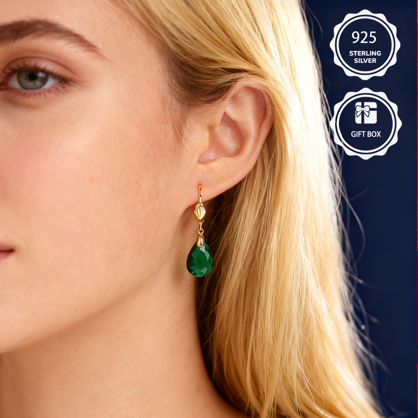 Magazzino Locale, Orecchini Pendenti da Donna in Argento Sterling 925 con Elegante Cristallo Artificiale Verde, Regalo Perfetto per San Valentino, Natale e Uso Quotidiano, Forniti con una Bellissima Scatola Regalo.