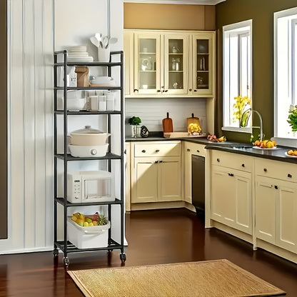 Carrello portaoggetti regolabile con 6 ripiani, dotato di ruote e ganci - Adatto per cucina, camera da letto, bagno, scaffale multifunzionale - Salvaspazio, unità scaffalatura multifunzionale | Design a scaffali aperti | Opzioni di archiviazione modulare