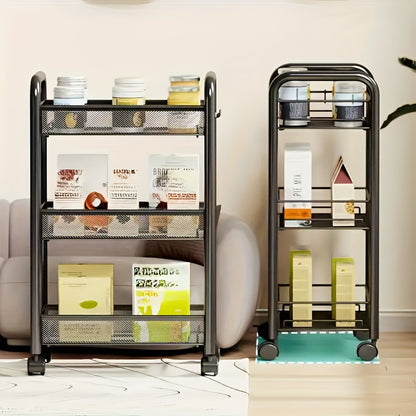 Scaffale Multifunzionale in Metallo a Tre/Quattro Livelli con Ruote, Scaffale Resistente Nero, Ideale per Garage e Cucina, Grande Capacità, Facile da Montare, Scaffale e Armadio per Cucina, Pratico e Funzionale, Perfetto per Cucina e Dispensa, Cestelli pe