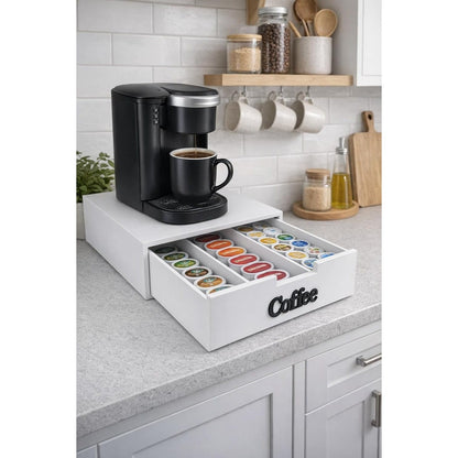 Cecaro Group Porta Cialde in Bambù con Cassetto (3 Scomparti) – Organizer Elegante per Cialde, Capsule e Tisane