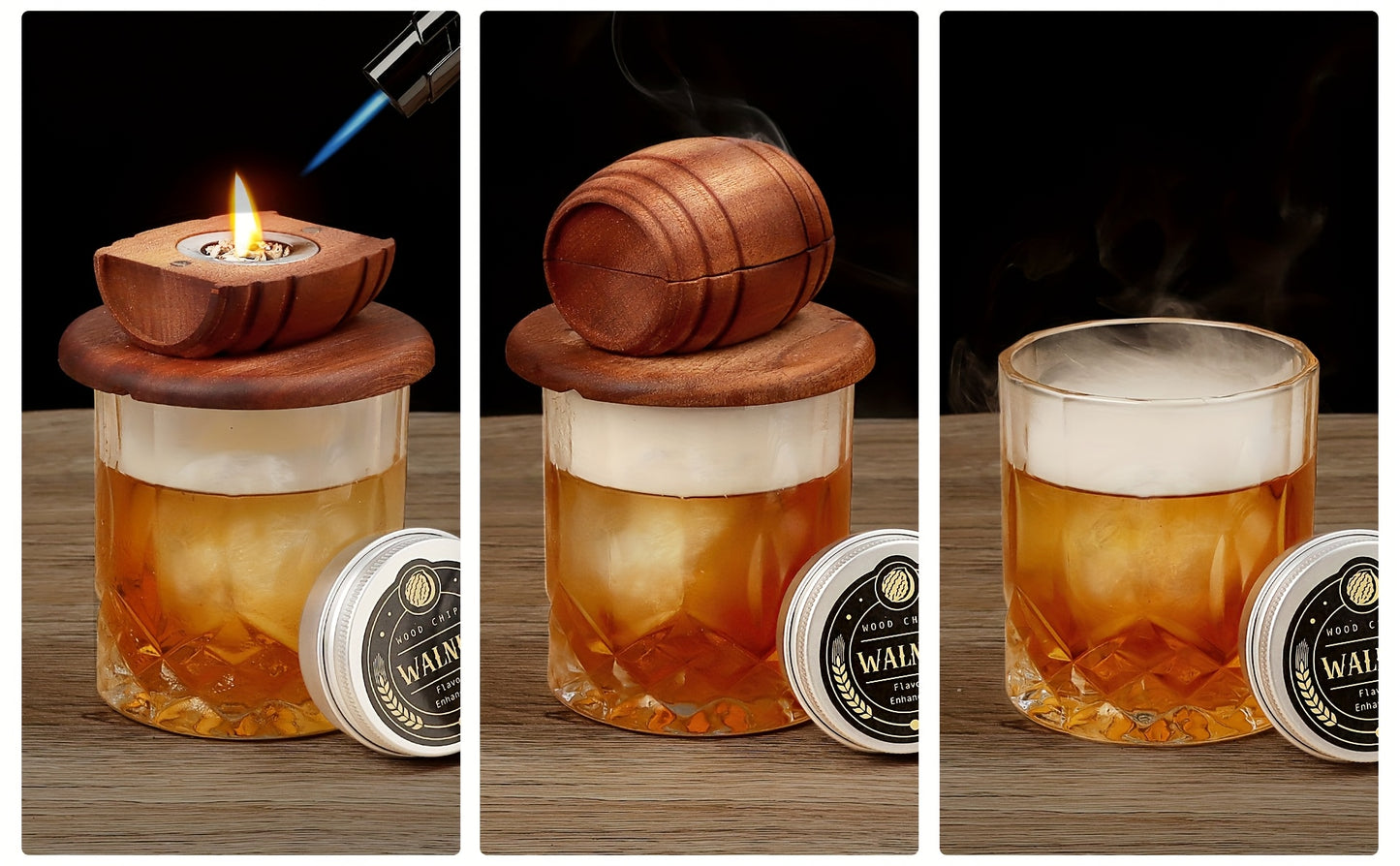 Kit per affumicare il whiskey con torcia - 6 pezzi di legno aromatizzati, 2 bicchieri, 2 stampi per il ghiaccio - Kit infusore per affumicare cocktail, kit per affumicare drink Old Fashioned, regali di compleanno per bourbon whiskey per uomini, papà (senz
