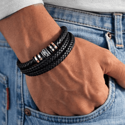 Bracciale da uomo in pelle, bracciale nero intrecciato con chiusura magnetica in acciaio inossidabile, regalo per uomo per San Valentino e compleanno, 21 cm adatto alla maggior parte