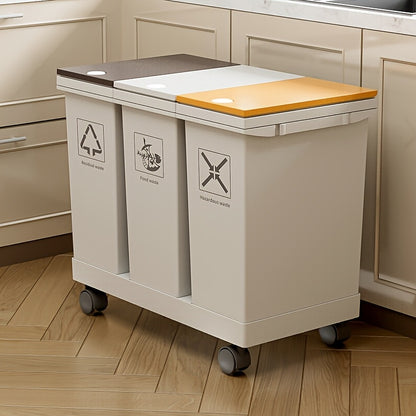 Cestino della spazzatura da cucina di grande capacità 60L/36L/24L con scomparti separati - Rotante, resistente agli odori, separazione rifiuti asciutti e bagnati, forma rettangolare, coperchi a pressione, facile da pulire, gestione rifiuti da cucina | Pla