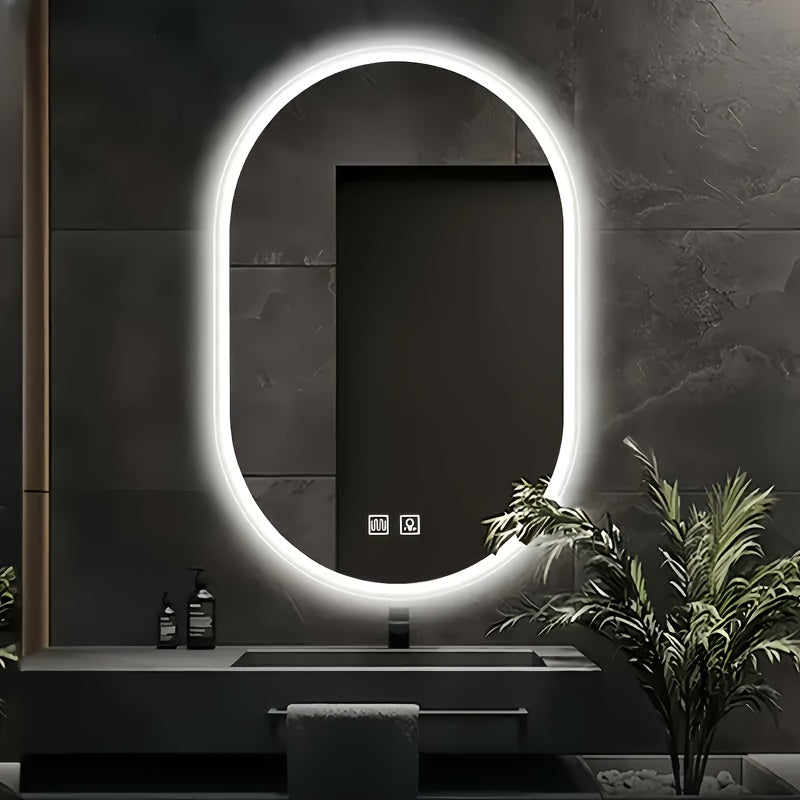 Specchio da bagno smart da 80 cm x 50 cm, specchio da bagno a parete con luci LED, luminosità regolabile, funzione demister, doppio controllo touch, set di mobili per il bagno