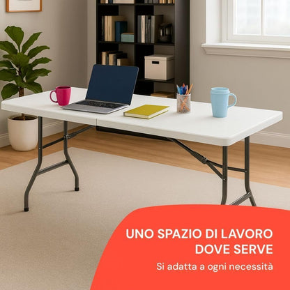 Cecaro Group Tavolo Pieghevole Estensibile 180 cm – Bianco | Portata 120 kg | Maniglia Integrata | Chiusura Sicura con Blocco di Sicurezza