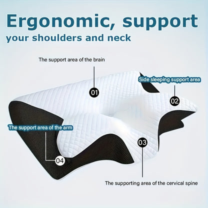 Cuscino Memory Foam Comfort per la Colonna Vertebrale, Ideale per Chi Dorme sul Fianco, sulla Schiena e a Pancia in Giù - Design Sagomato, Supporto Morbido e Robusto, Nero, Rilassamento Spalle, Solido, Regalo Perfetto per Natale e Capodanno