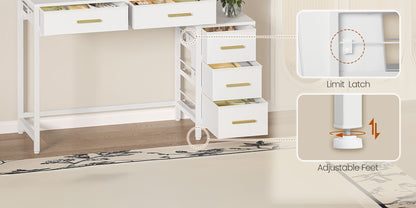 Toilette con grande specchio, con 5 cassetti, 5 scomparti aperti, spazio di archiviazione davanti allo specchio, moderna, bianca, 40 × 110 × 141 cm